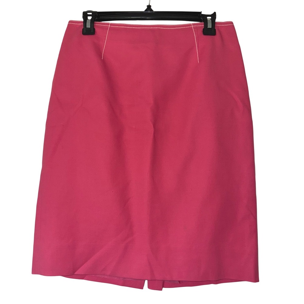 Ann‎ Taylor Pink Cotton Pencil Skirt Contrast Stitching Size 8 Knee Length